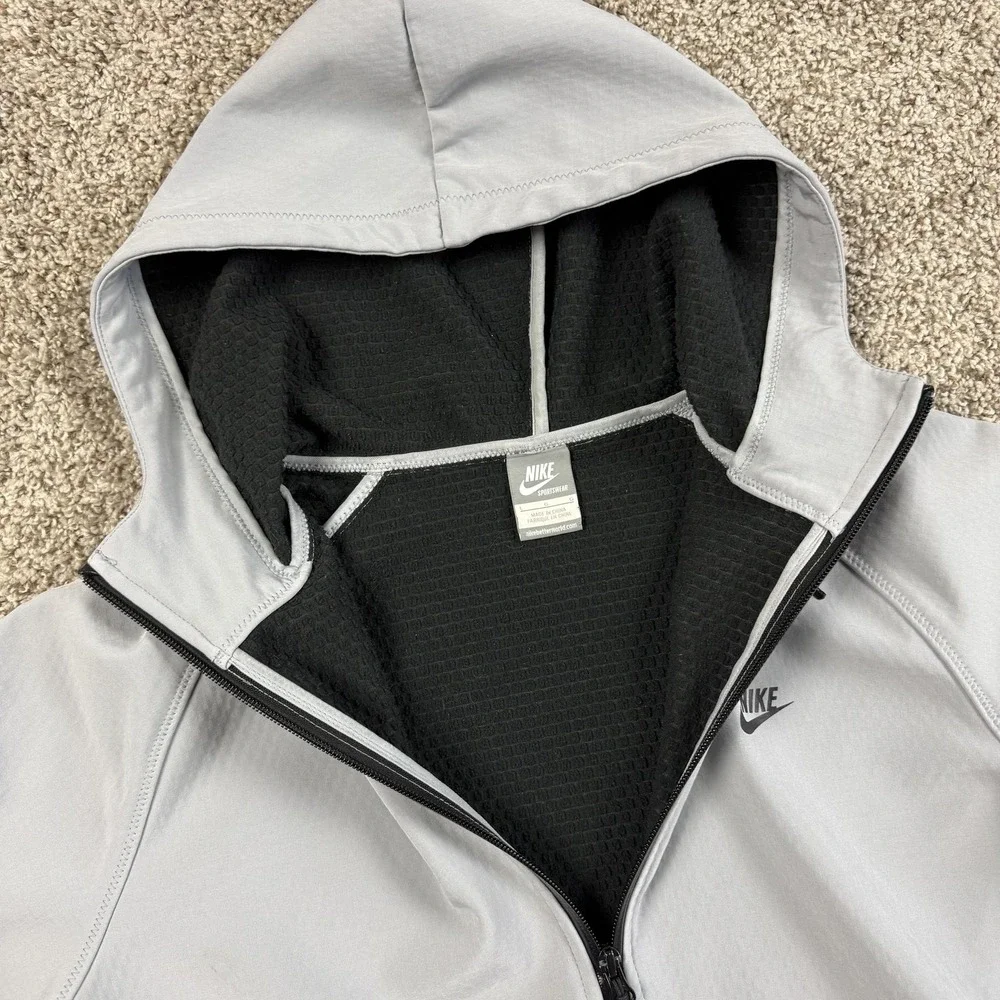 Vintage Nike Hoodie Mens Large Gray Full Zip Sportswear Jacket Waffle Lined Y2K